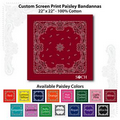 22"x22" Wine Red Custom Printed Paisley Imported 100% Cotton Bandanna